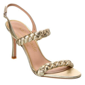 Kate Spade Saffron Heels Slingback Antique Gold Metallic Leather NEW 7 US